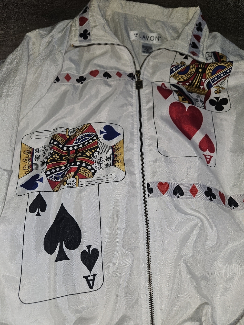 Vintage 90s Grannycore Novelty Poker Nylon Windbreaker Jacket Cards Medium Vegas - Picture 10 of 16